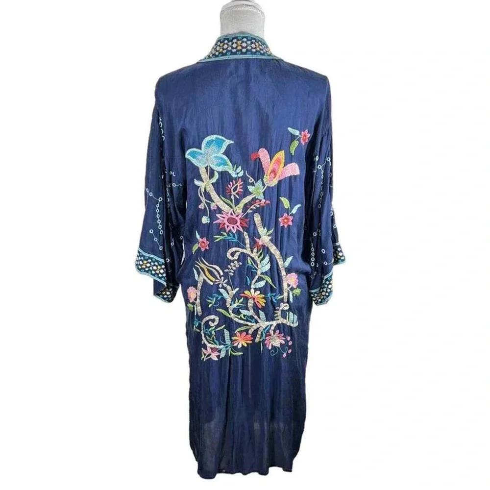 NWT Johnny Was Summer Embroidered Long Navy $345 Kimono PM - Picture 4 of 5